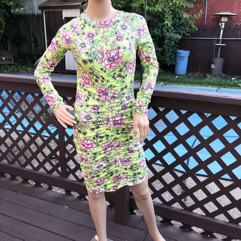 COLLUSION ruched floral jersey bodycon dress